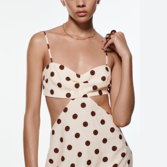 Zara Cream and Brown Polka Dot Maxi Dress - Picture 2 of 15